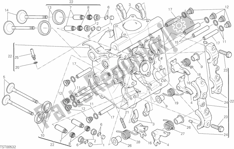 Alle onderdelen voor de Horizontale Kop van de Ducati Monster 821 Thailand 2015